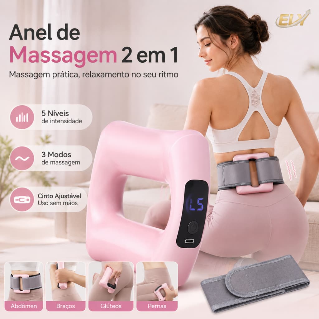 Massageador Muscular Anel de Fáscia Elétrico Portátil 5 Níveis Vibração Cinto Ajustável USB-C