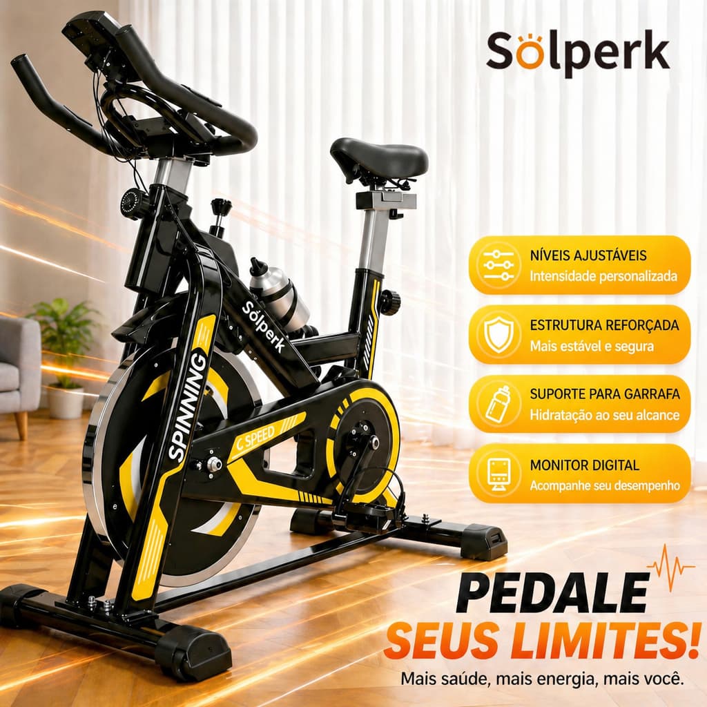 Solperk Bicicleta Spinning Ergométrica Profissional Silenciosa — Capacidade de até 120kg, Perfeita para Treinar em Casa
