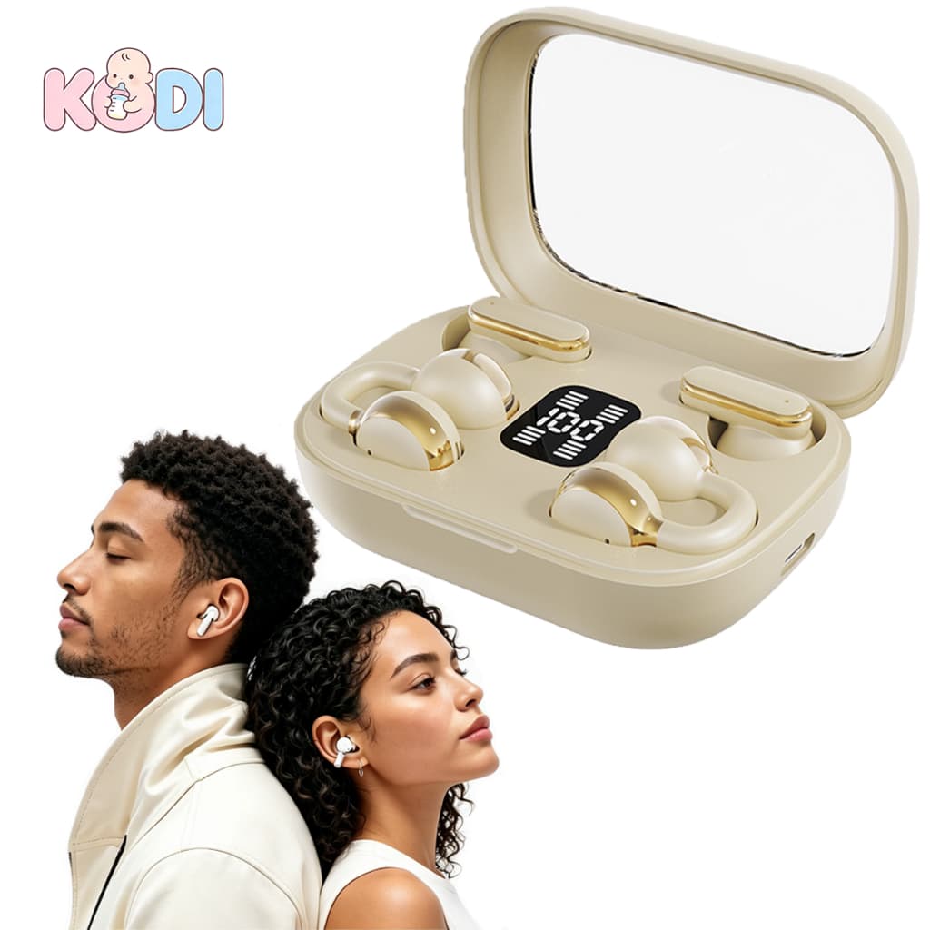 2 em 1 Fone Bluetooth 5.4 Clip Orelha /Fones Duplo para Casal | Som Premium | LED Digital  -B3
