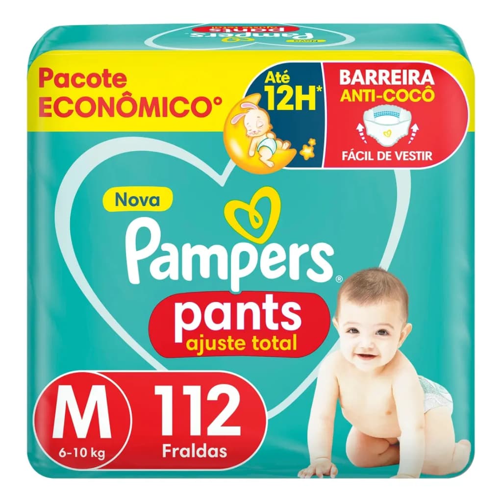 Fralda Pampers Pants Ajuste Total M 112 Unidades - pacote econômico fralda infantil