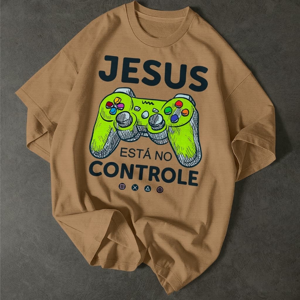 Camiseta Adulto e Infantil Jesus Está no Controle Gamer Controle Videogame Gospel Cristã Unissex