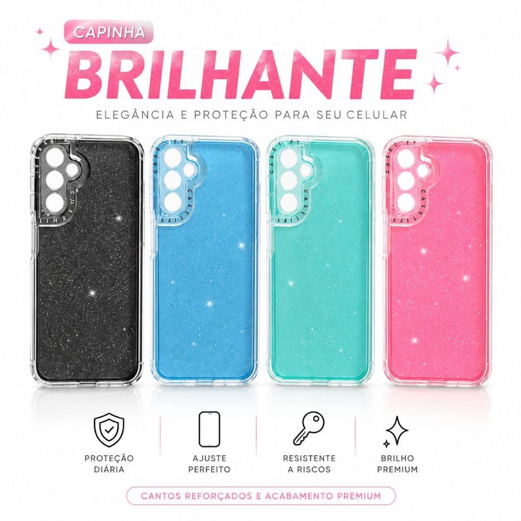 Kit 3 Capinhas para Celular Glitter Brilhante Anti Impacto Para Samsung M15/M34/M35 Proteção para Seu Celular