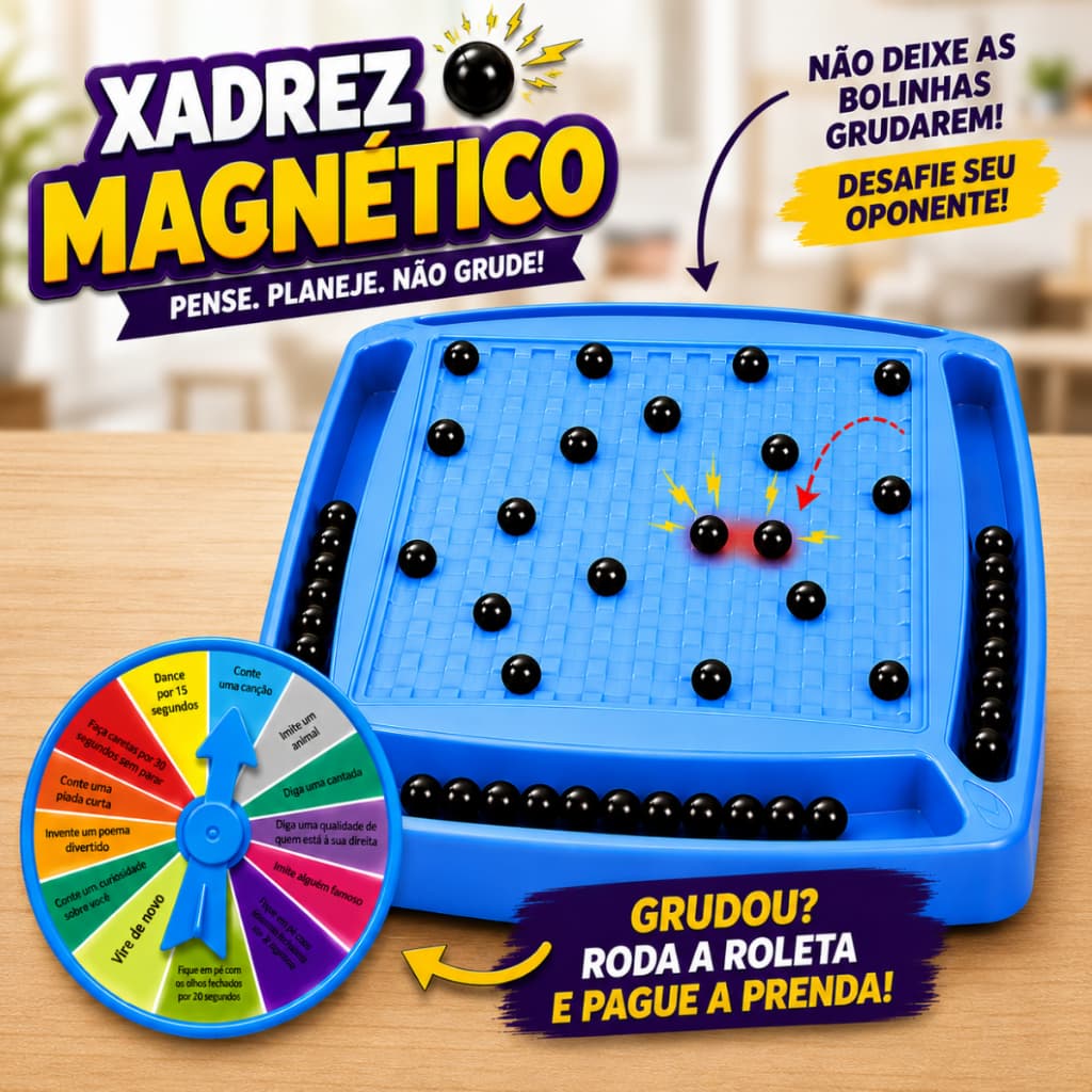 Jogo Xadrez Magnético Com Roleta De Prendas Tabuleiro Infantil Pedras Magnéticas Brinquedo Educativo Interativo Família