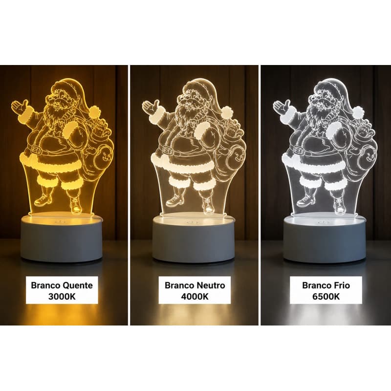 Luminária Abajur Led Natal Papai Noel 3 Cores Decoração Cor da Estrutura Branco