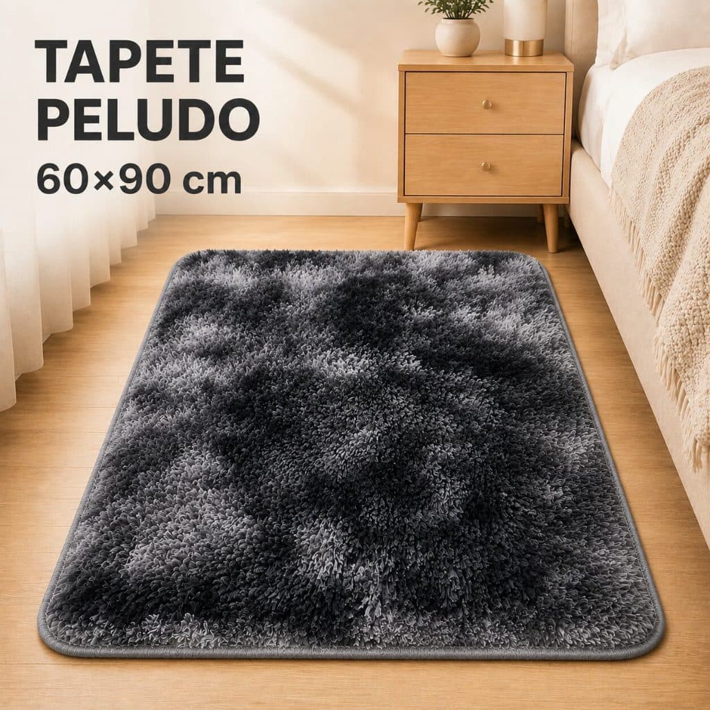 Tapete Peludo Felpudo Mesclado 60x90cm Macio Antiderrapante para Quarto Sala Beira de Cama Escritório