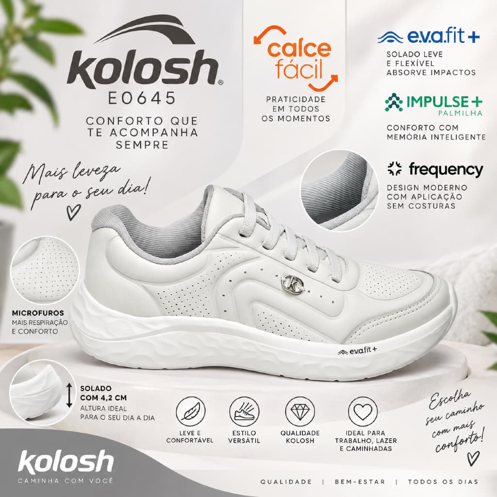 Tênis Tênis  Feminino Kolosh E0645 Esportivo Calce Fácil EVAfit+ Meia Confortável Caminhada Academia