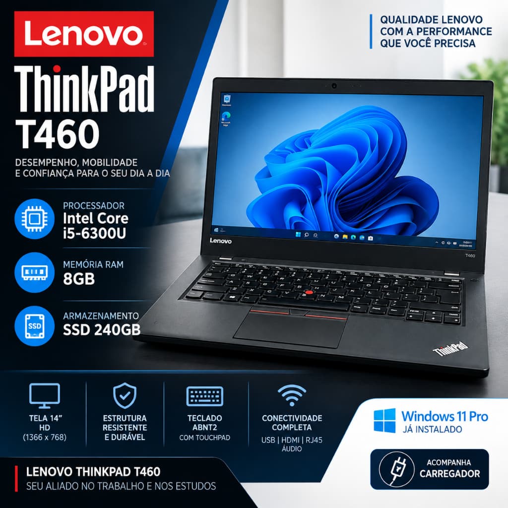 Notebook Lenovo ThinkPad T460  i5  8GB  SSD 240GB