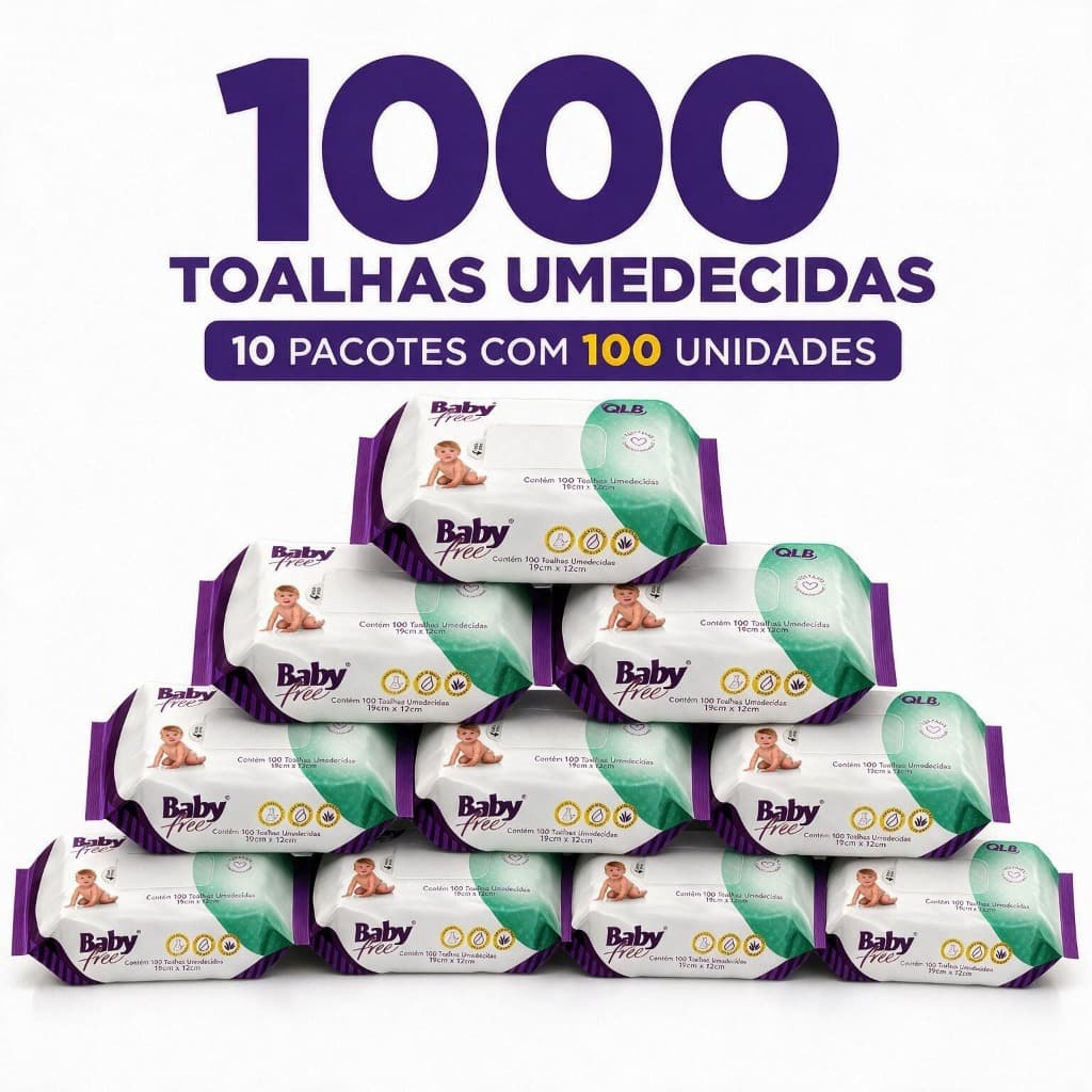 Caixa com 10 Lenços/Toalhas Umedecidas Baby Free c/ 100 Unidades Cada