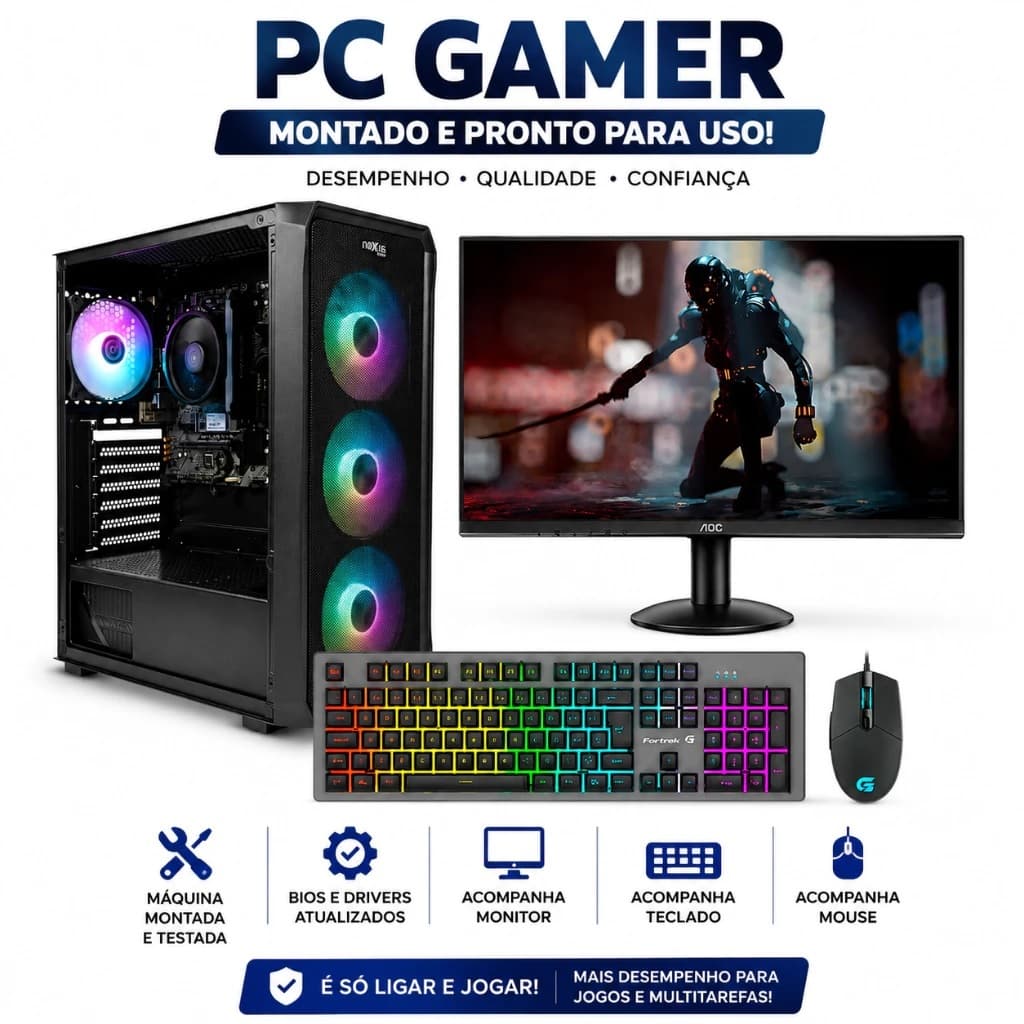 Pc Gamer Completo Ryzen 7 5700G, Memoria Ram 16GB, SSD 1TB, Monitor Gamer 23,8 100hz, Teclado Mouse GAMER