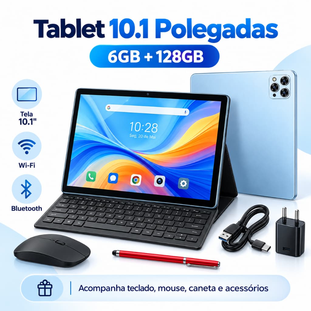 Tablet 15 Pro Max 10.1 Android WiFi Teclado Mouse Caneta Bluetooth 6GB+128GB Capa FHD IPS