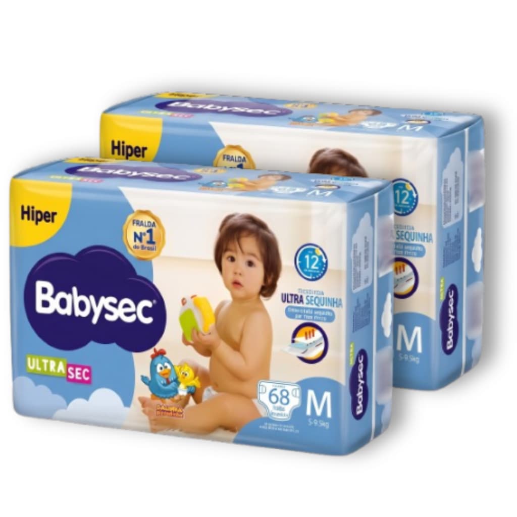 Kit 2 Fraldas Descartáveis Babysec UltraSec Hiper - Tamanho M - Total 136 Tiras