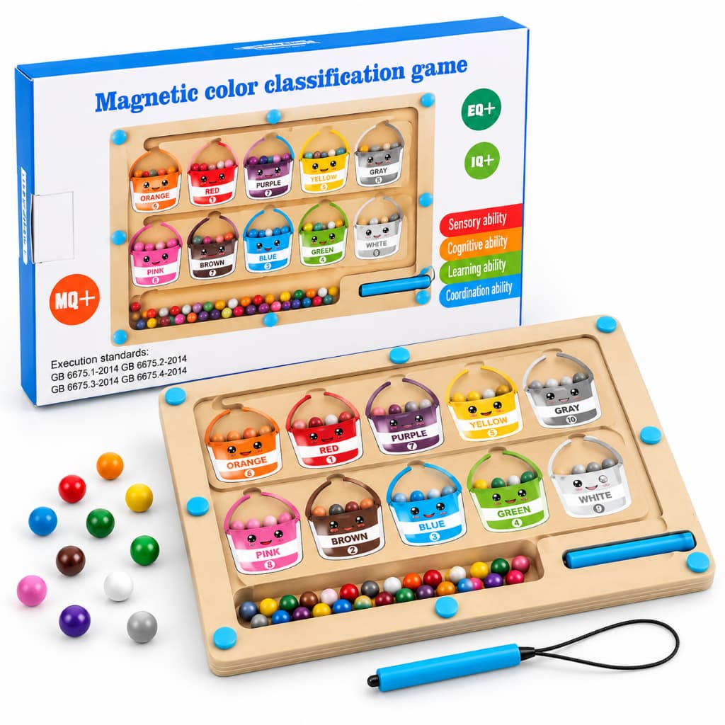 Brinquedo Educativo Montessori Labirinto Magnético Madeira Cores Números Coordenação Motora Infantil Controle De Madeira