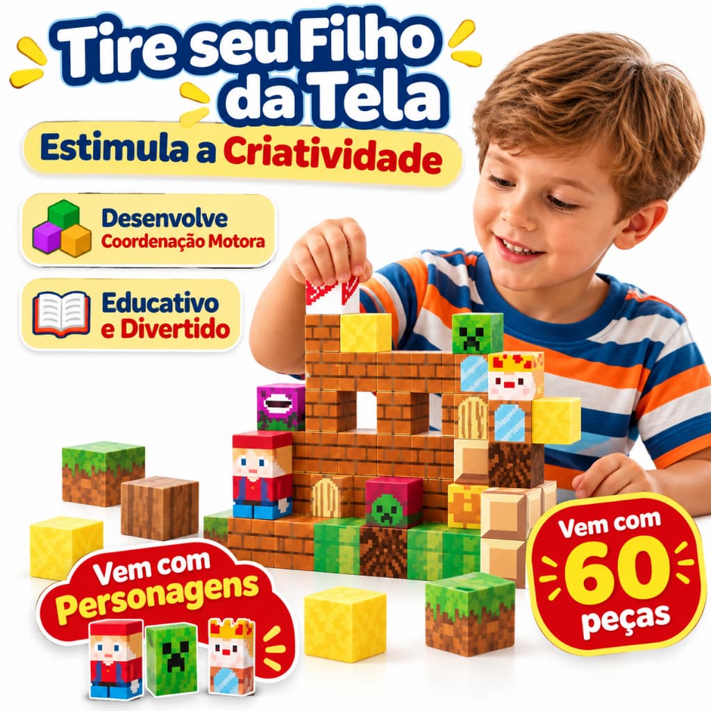 Brinquedo Educativo Bloco Magnético Infantil Kit  Peças Fazenda Criativa