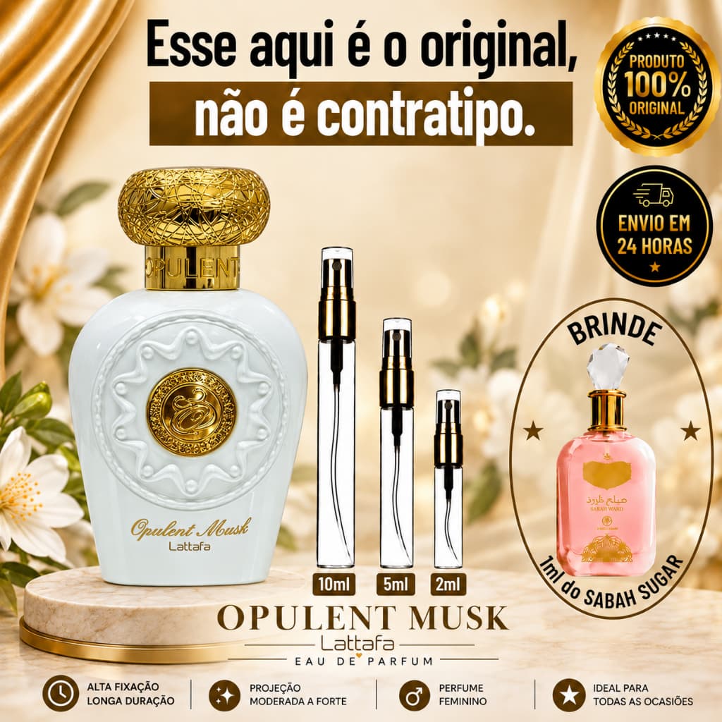 Opulent Musk Perfume Árabe Feminino - 100% ORIGINAL - Importado - Alta Fixação - Alta Projeção - Almiscarado Ambar