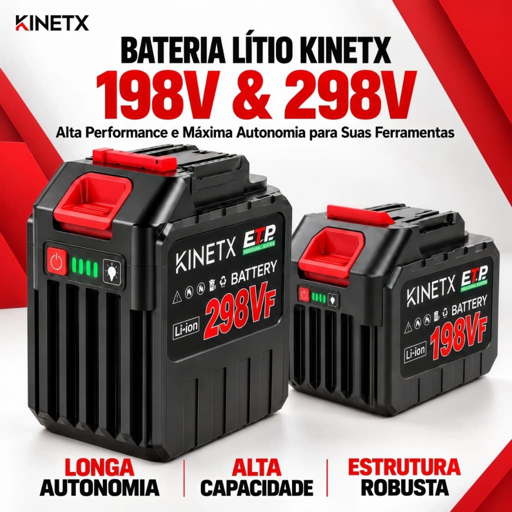 Bateria Recarregável Kinetx 198V/298V Li-ion para Parafusadeira Furadeira e Chave de Impacto Ferramentas