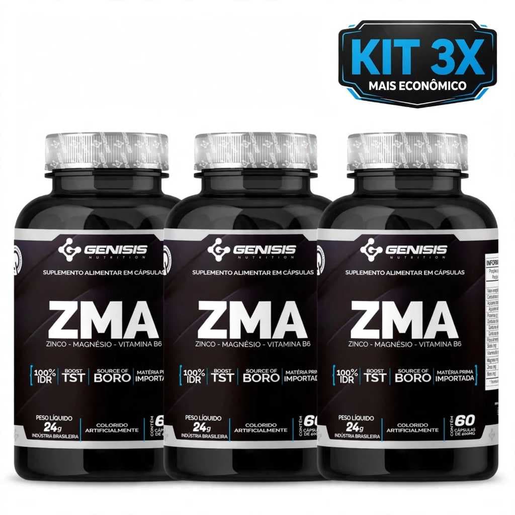 Kit 3X ZMA + Zinco Magnésio Boro Vitamina B6 180 Cápsulas Suplemento Fitness Imunidade Genisis