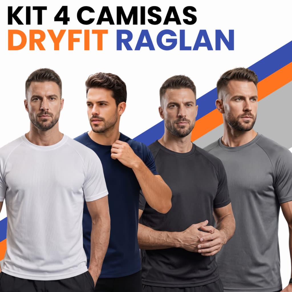 Kit 4 Camisetas Masculinas Dryfit Raglan Para Academia Treino Corrida Musculação Crossfit Slimfit