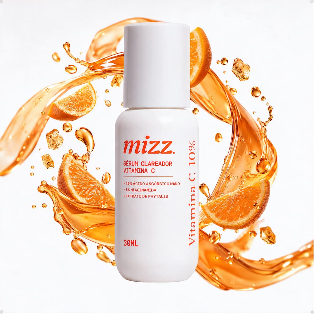 Sérum Vitamina C 10% Mizz Clareador e Anti-Aging Facial com Ácido Hialurônico Ferúlico Alta Eficácia