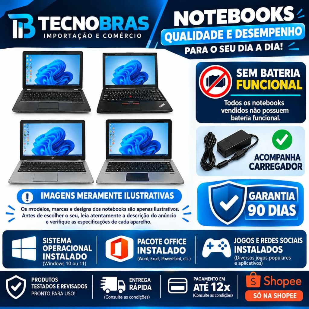 Notebook SEM BATERIA | Usado | Revisado | Dual Core | Celeron | Pentium com GARANTIA