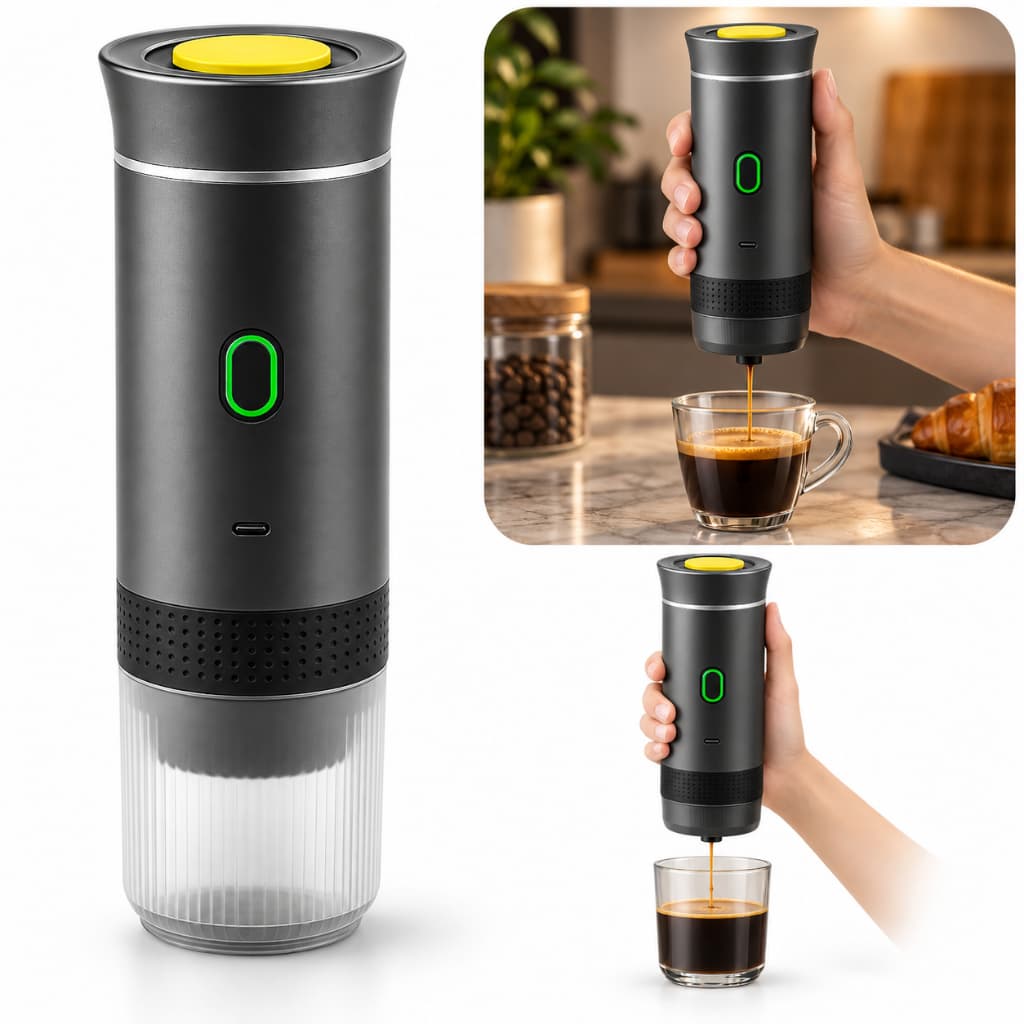 Cafeteira Expresso Portátil 3 em 1 Cinza Metálico Recarregável Tipo C com Copo 120 ml DECO KFJN_02