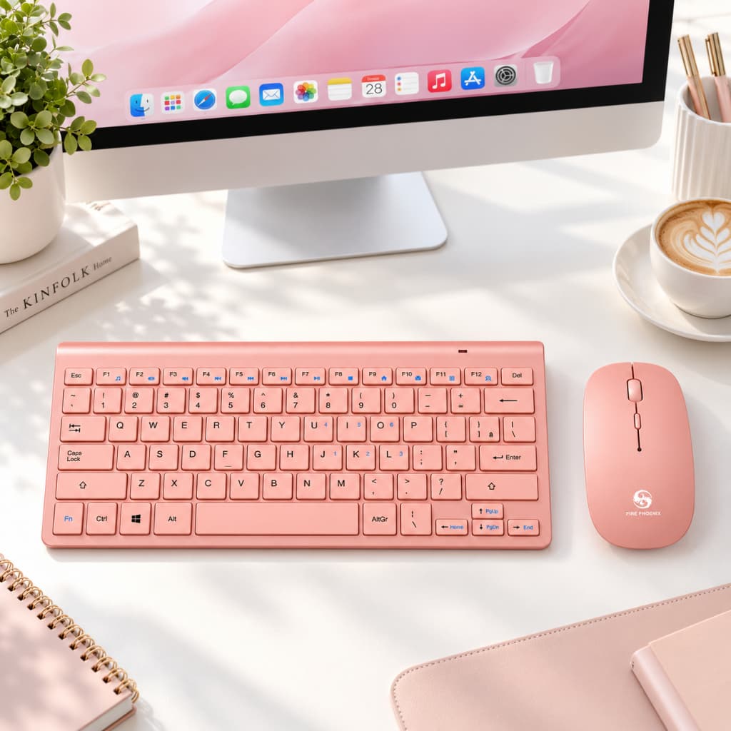 Kit Teclado Mouse Adaptador Usb Sem Fio 2.4ghz Para Pc Portugues Brasil Rosa BK-8066P