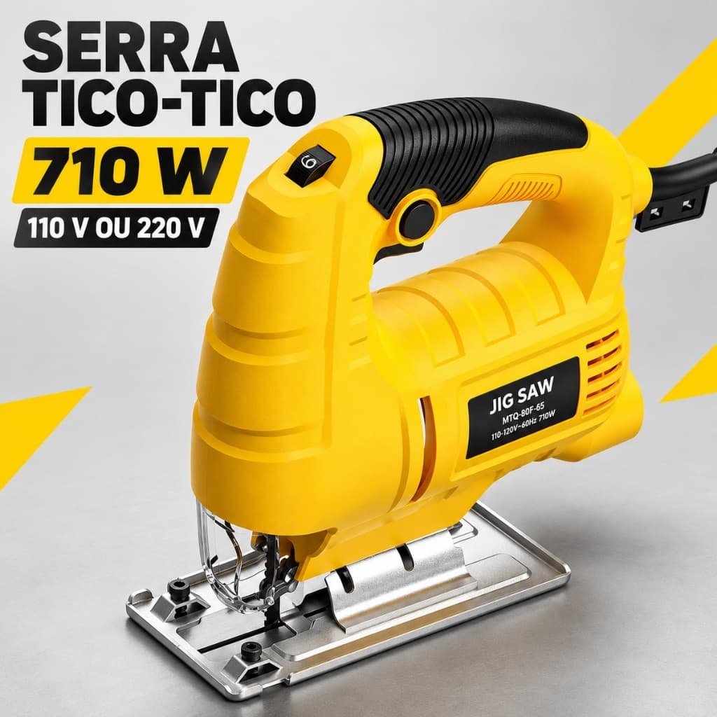 Serra Tico-Tico 710W 6 Velocidades 3000rpm 110V ou 220V Motor de Cobre Corte: Madeira 65mm/Aço 10mm Soprador/Aspiração