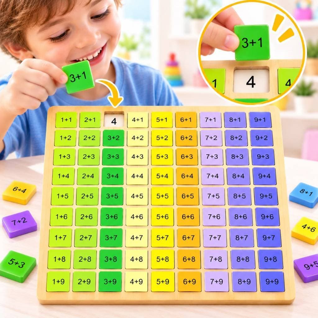 Jogo Tabuada Infantil Educativo Montessori Tabuleiro Madeira Brinquedo Educativo Tabuada