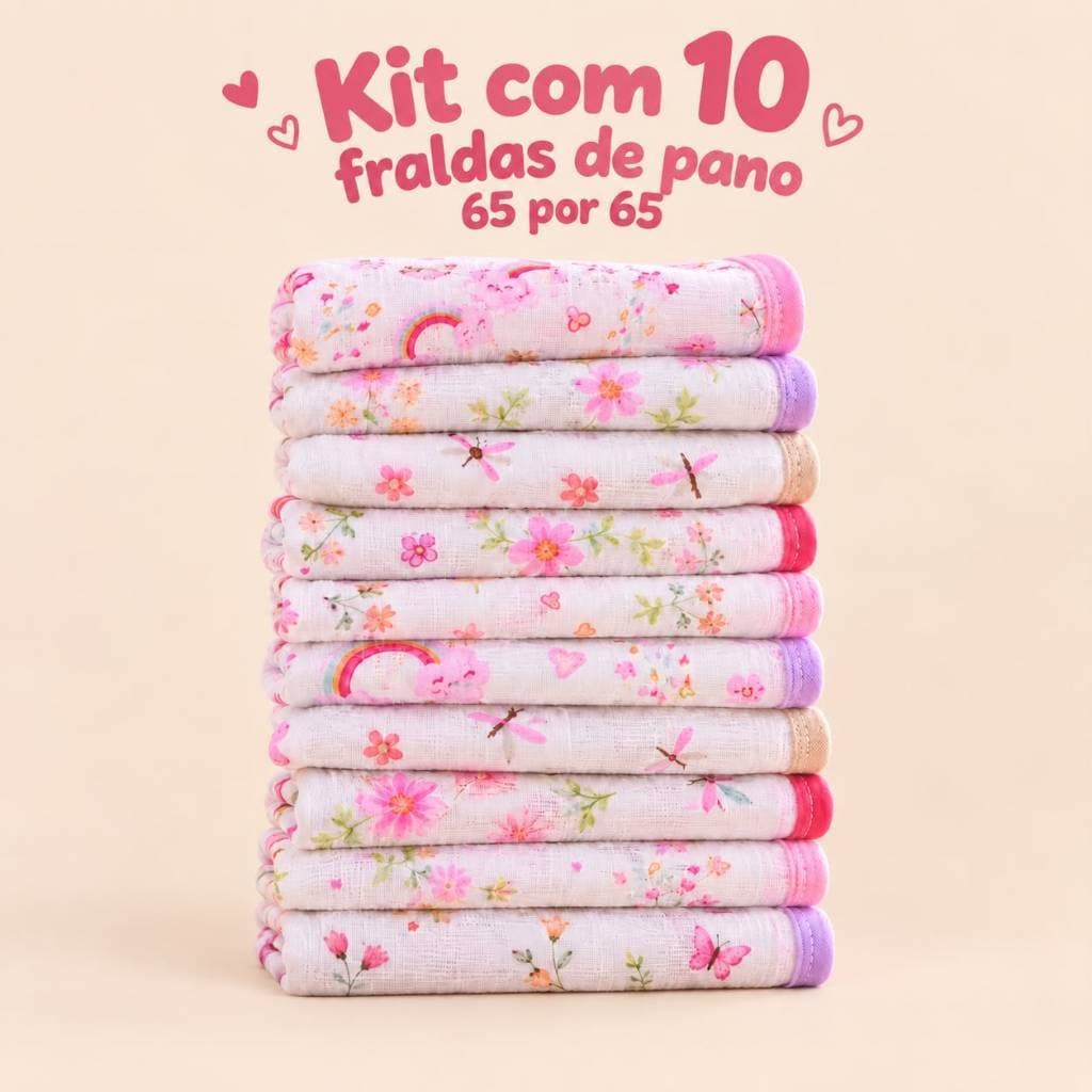 Kit 10 Fraldas de Pano Bebê 65x65 infantil 100% Algodão Macia Absorve Enxoval Infantil Recém-Nascido Multiuso boca ombro