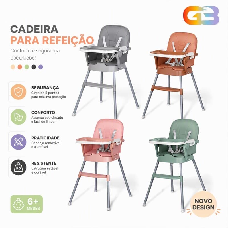 Cadeira de Alimentação Infantil 3 em 1 Segurança e Conforto para o Bebê Portátil e Lavável para Uso Diário CY01