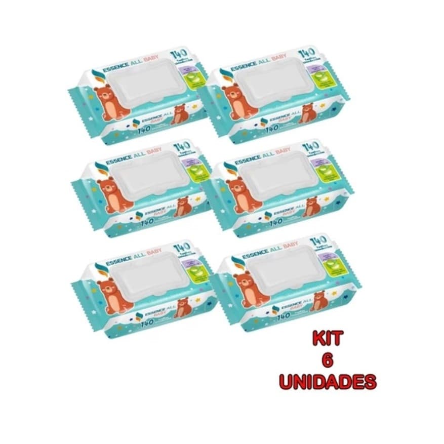 Kit 6 Lenco Umedecido Essence All Baby 140 Unidades Cada Total 840 Toalhas Umedecidas Atacado Bebe
