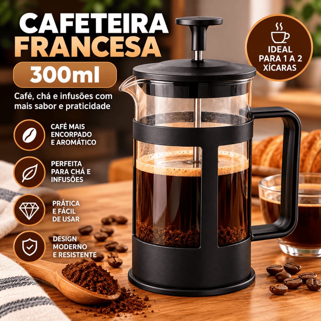 Cafeteira Francesa Prensa Manual 300ml Café Expresso Leite Cremoso