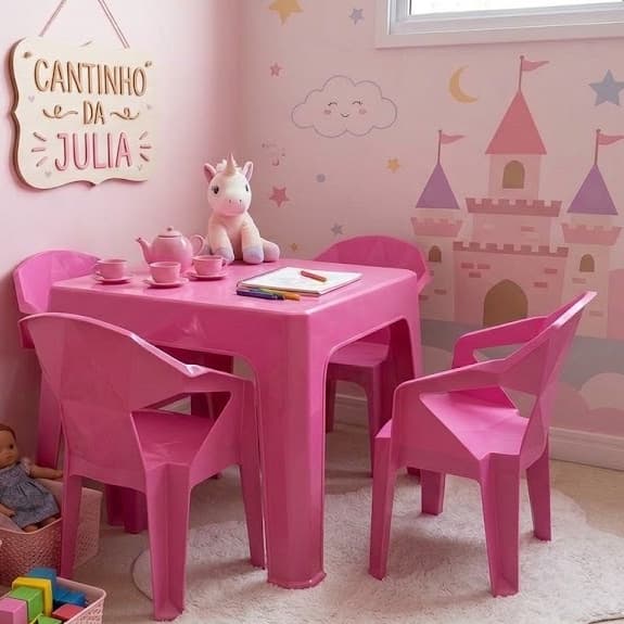 kit 2 cadeiras infantil Diamond e 1 mesa infantil JR para Casa Festas Brinquedoteca Escolas