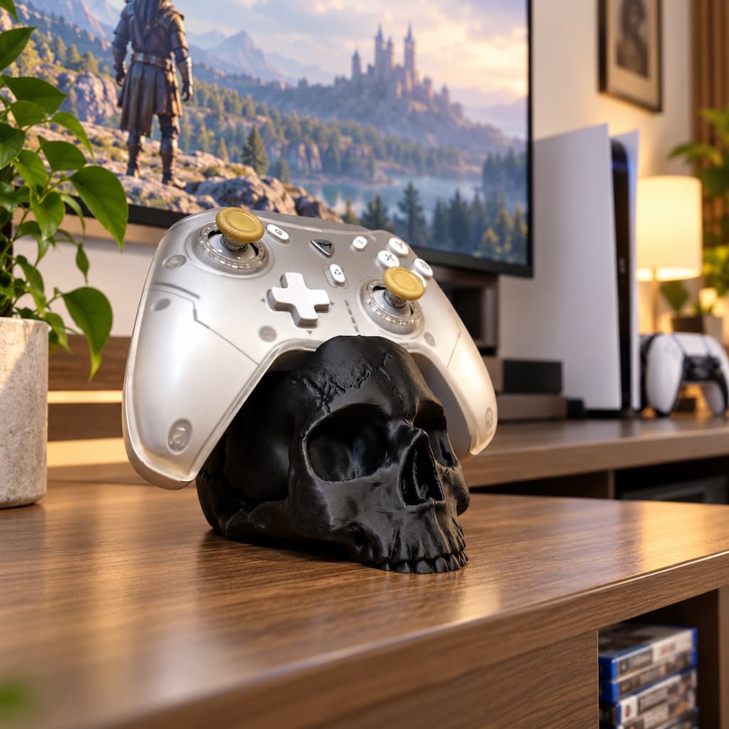 Suporte para Controle Gamer Caveira Skull 3D Porta Controle de Videogame Decoração para Setup Gamer