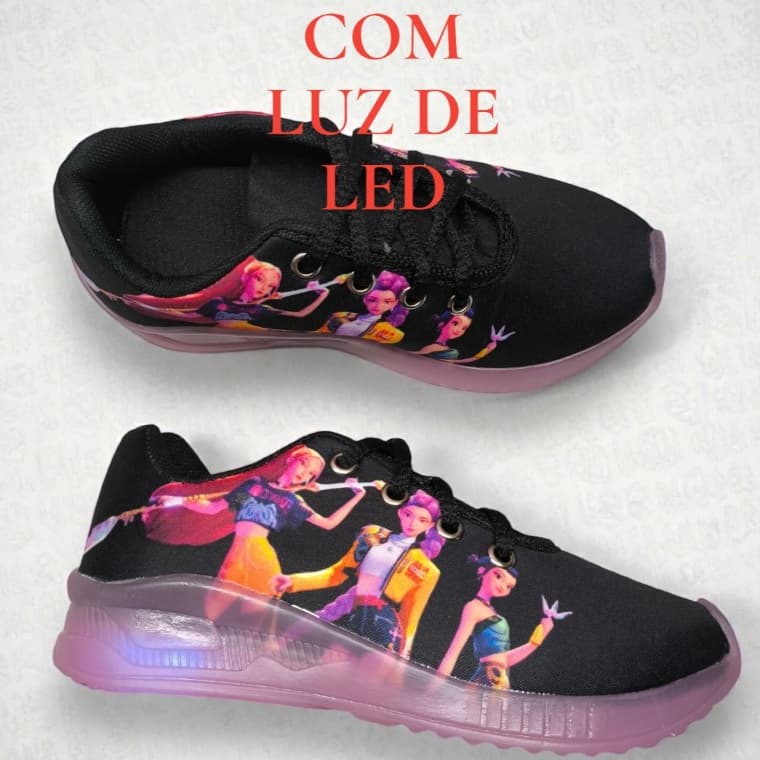 Tênis Infantil Menina Desenho Guerreira Com Luz de Led Confortável