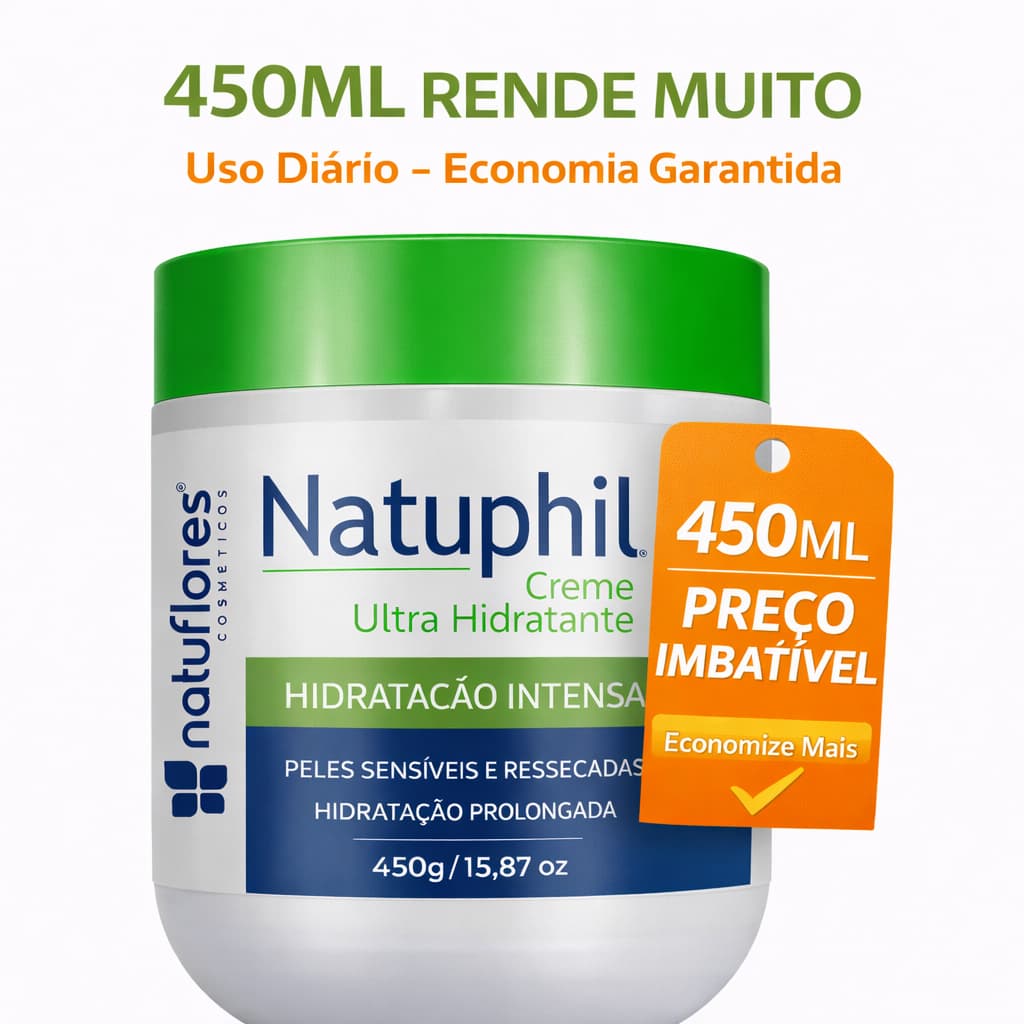 Creme Hidratante Natuphil 450ml Ultra Hidratante Hidratação Intensa Prolongada Para Pele Sensível e Ressecada