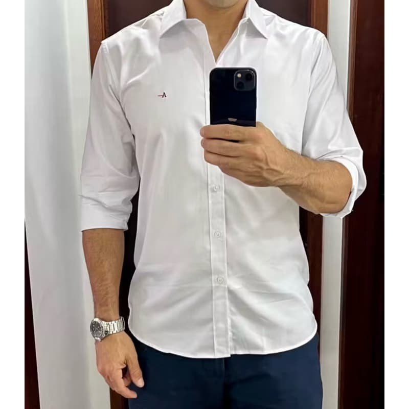Camisa Social Manga Longa Aram lis masculina Slim fit lisa não amassa passa fácil