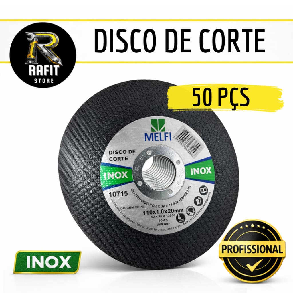 Disco de Corte Inox 4.1/2” 110mm Melfi Kit 50 Unidades para Esmerilhadeira