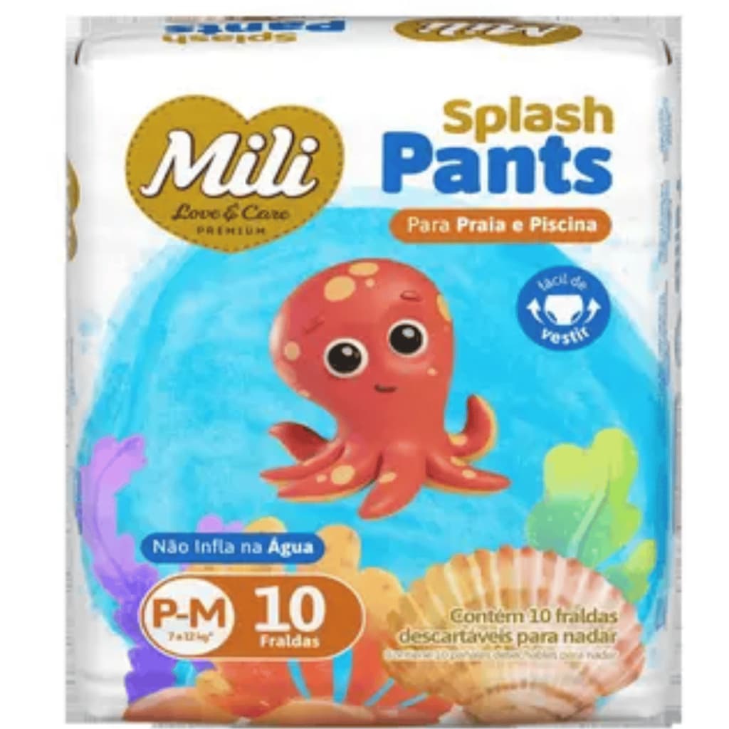 Fralda Descartável Para Nadar Mili Splash Pants Praia e Piscina P-M 7 a 1 Kg 10 Fraldas