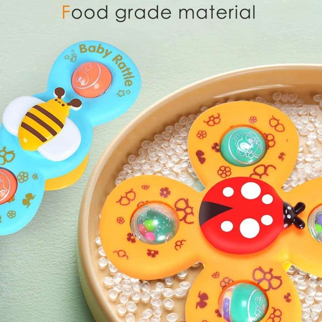 Kit 3 Peças Brinquedo de Banho para Bebê Girador com Ventosa - Chocalho Sensorial Resistente à Água Infantil
