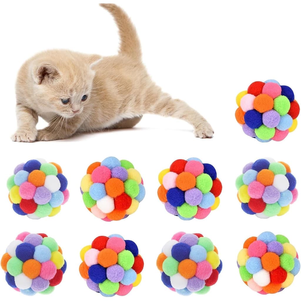 Kit 12 Pet Bolinhas Pompom Coloridas Pelúcia Interativo Cor