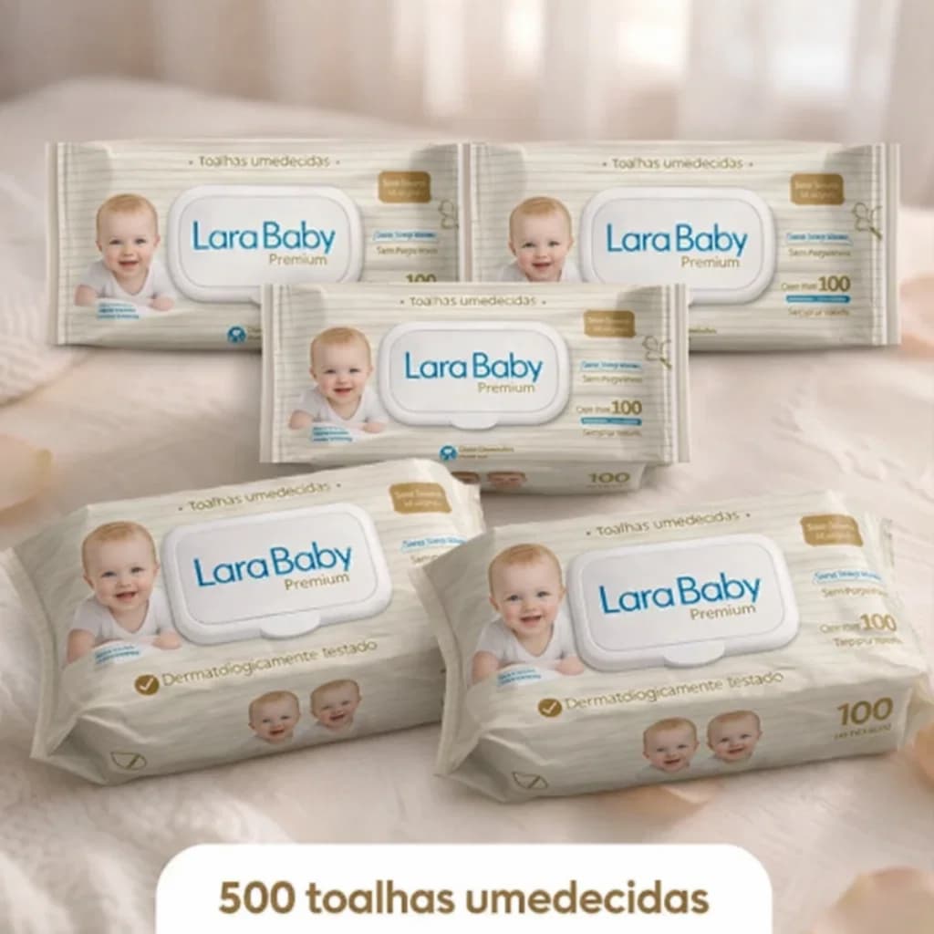 Lenço Umedecido Lara Baby Premium Kit 300 500 ou 1000 Unidades Toalha Umedecida Bebê Suave