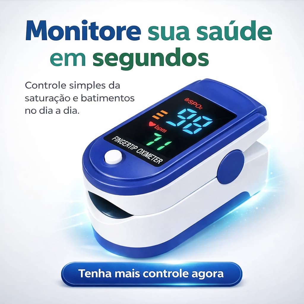 Oxímetro Digital Portátil de Dedo SpO2 Batimentos Cardíacos Tela LED Monitor Cardíaco Uso Doméstico