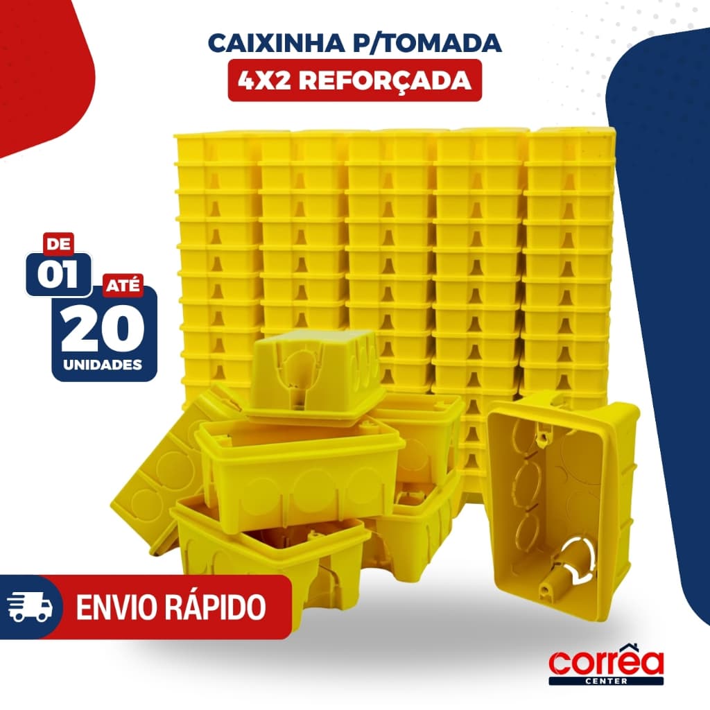 Caixa de Tomada 4x2 Reforçada p/ Instalação Elétrica – 1, 5, 10, 15 ou 20 Unidades