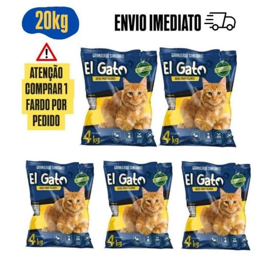 Kit 5 Areia Sanitária Higiênica Argila Natural para Gatos Grãos Médios Tradicional 20 kg El Gato