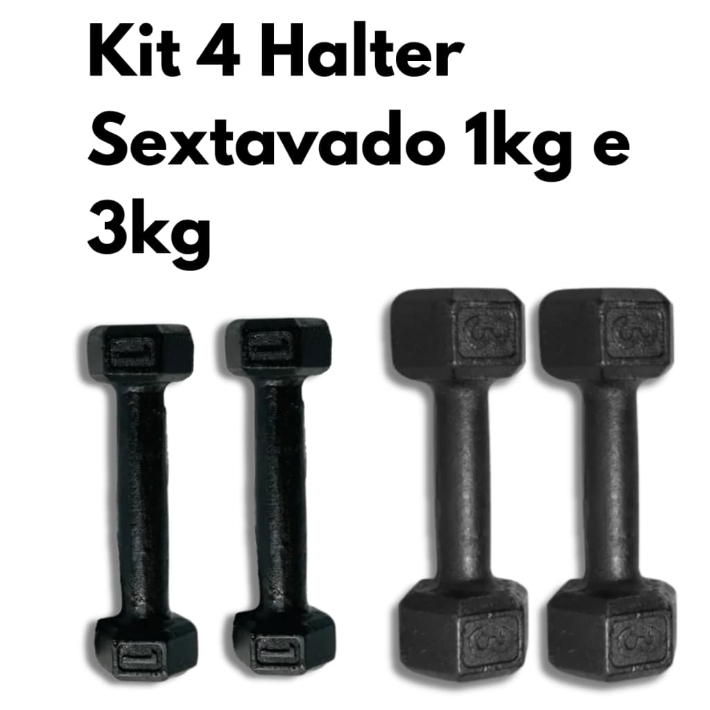 Kit 4 Halteres Sextavado Pares de  2x 3kg e 2x 1kg  Musculação Academia e Treino em Casa Resistentes e Duráveis