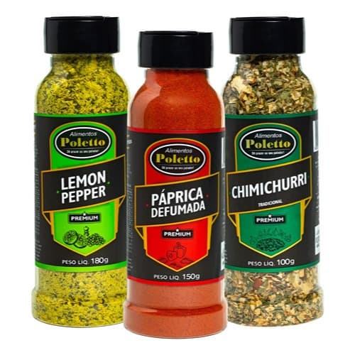Lemon Pepper, Chimichurri E Paprica Defumada Temperos Poletto - 430g