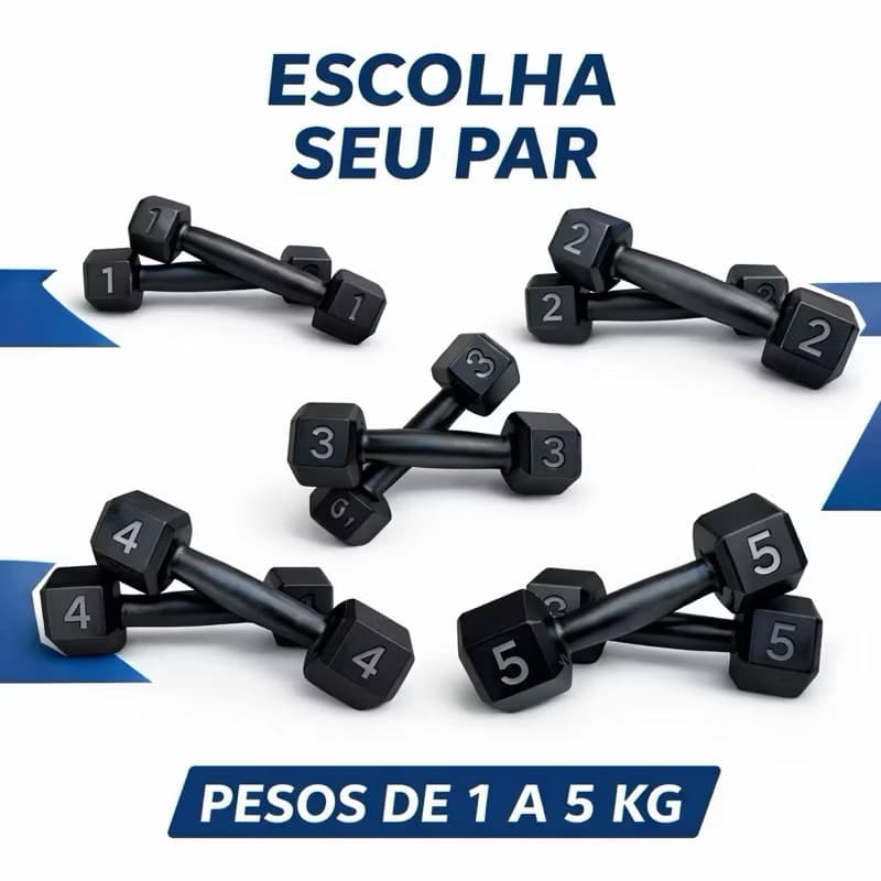 Par de Halter Sextavado 1kg a 5kg Pintado Musculação Academia Treino em Casa Fitness