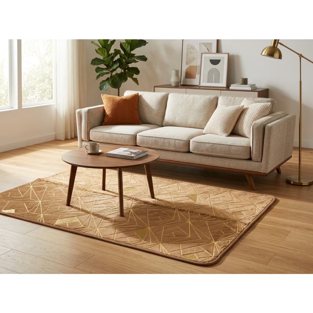 Tapete Dourado Sala Quarto Peludo Brilhoso 1x1,5 Mt Antiderrapante Grande Estampado