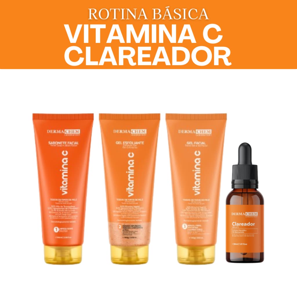 Kit Skincare Vitamina C Anti idade + Serum Clareador Dermachem - 4 Itens 90% DE EFICÁCIA COMPROVADA