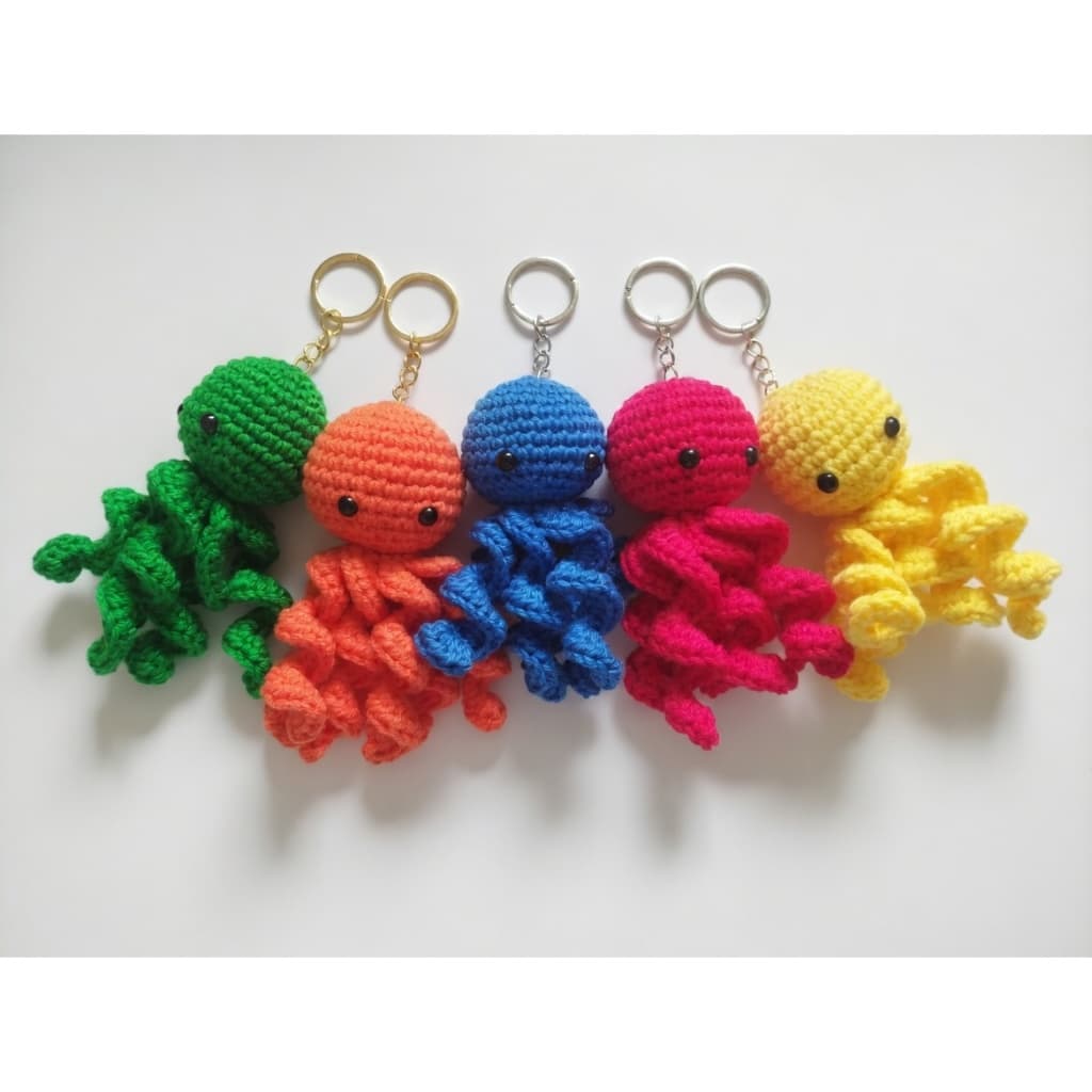Kit  Chaveiros Polvo Amigurumi Crochê - Artesanal Fofo para Mochila Bolsa